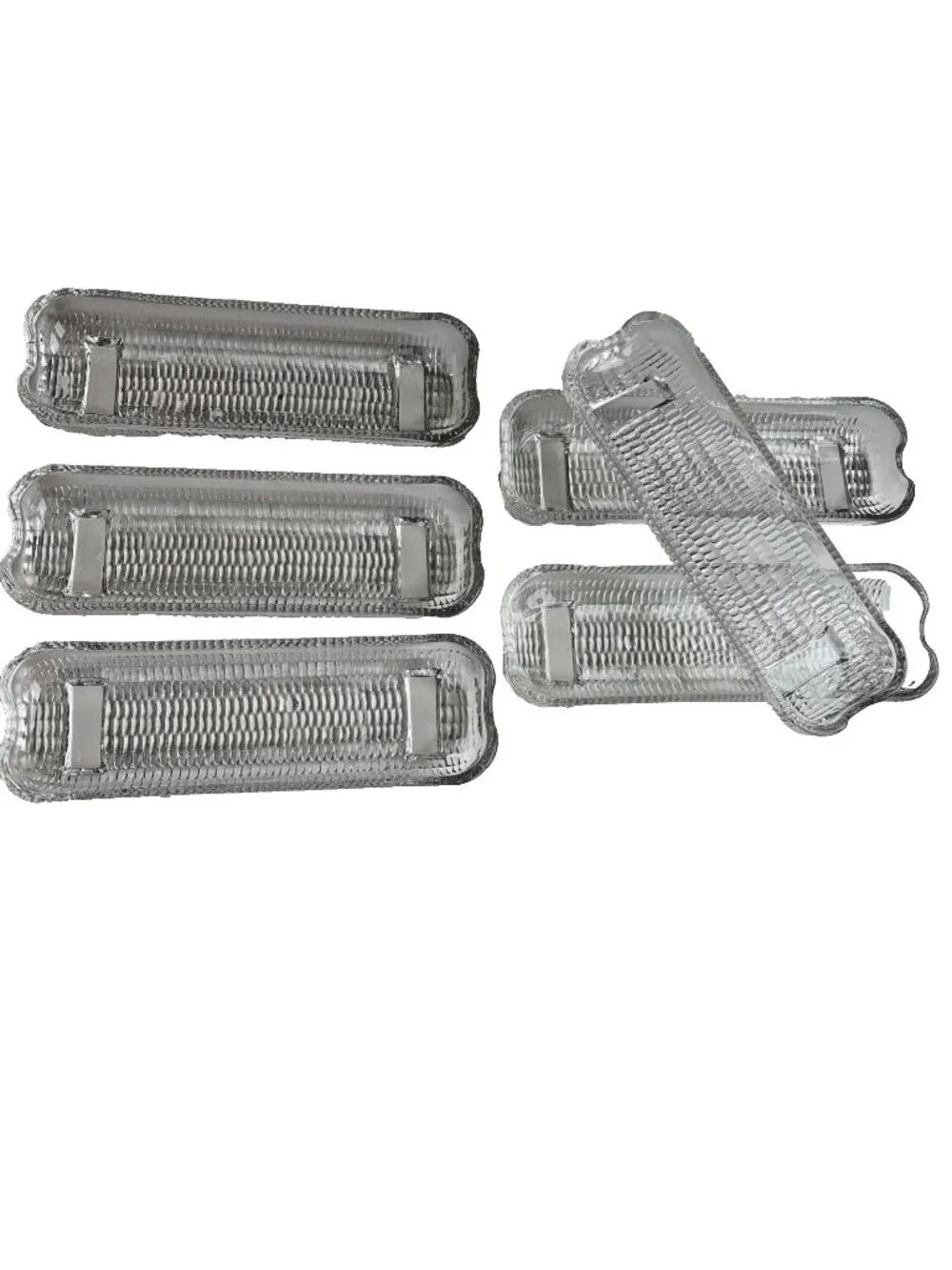 6 Vintage Corn On The Cob Dishes Holders Heavy Embossed Clear Glass 8” Footed